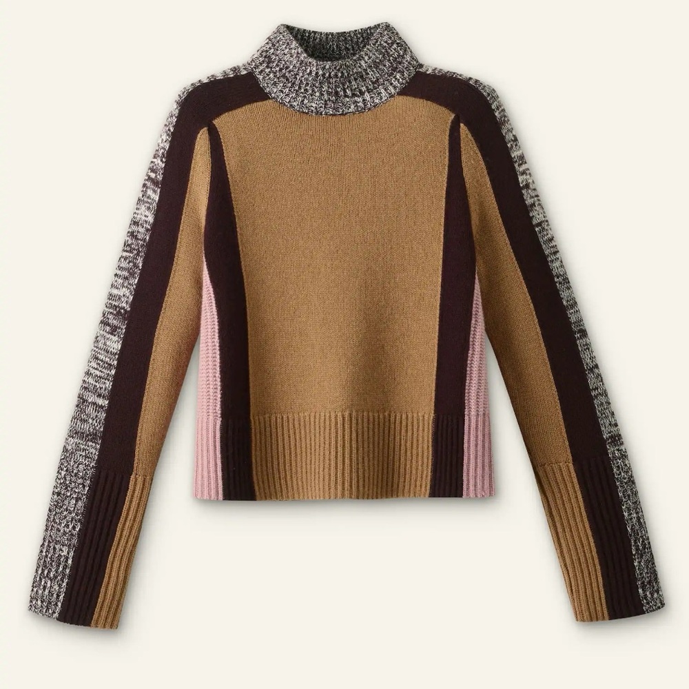 ME+EM Tan Black Gray and Pink Cashmere Sweater
